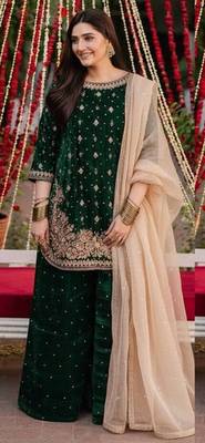 Green art silk embroidered sharara set 3