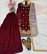 Maroon art silk embroidered sharara set