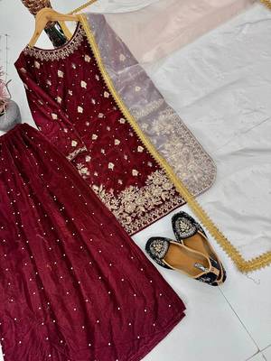 Maroon art silk embroidered sharara set 2
