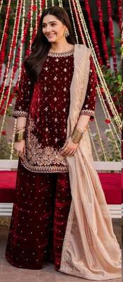 Maroon art silk embroidered sharara set 3