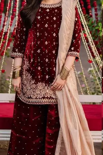 Maroon art silk embroidered sharara set