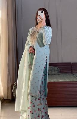 Sky blue faux georgette embroidered readymade suits 2