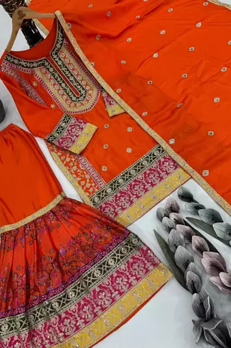 Orange art silk mirror readymade suits