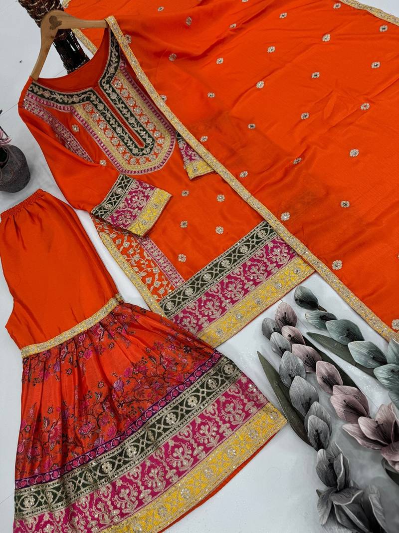 Orange art silk mirror readymade suits
