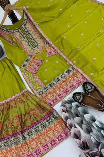 Green art silk mirror readymade suits