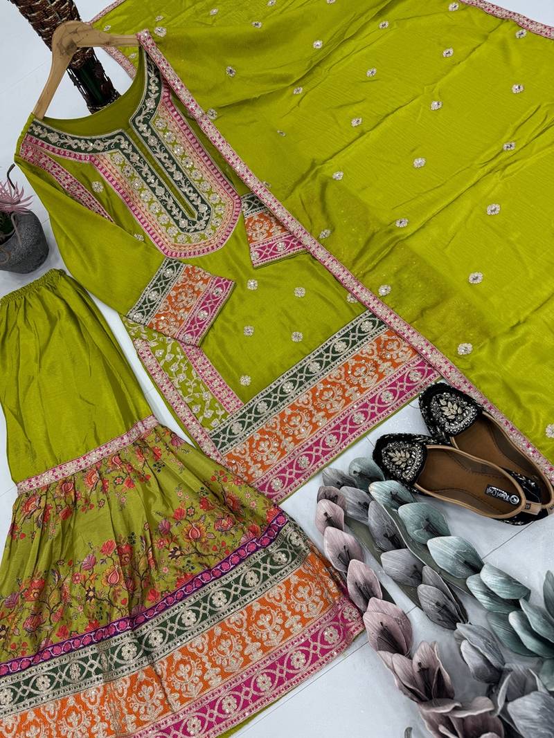 Green art silk mirror readymade suits