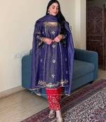 Blue art silk embroidered readymade suits