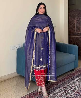 Blue art silk embroidered readymade suits 2