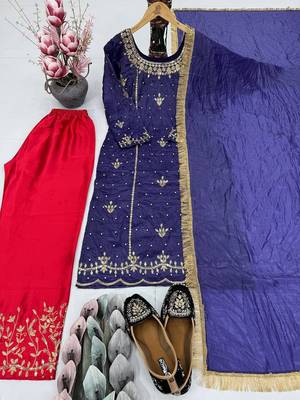Blue art silk embroidered readymade suits 3