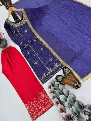 Blue art silk embroidered readymade suits 4