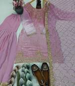 Pink organza embroidered readymade suits