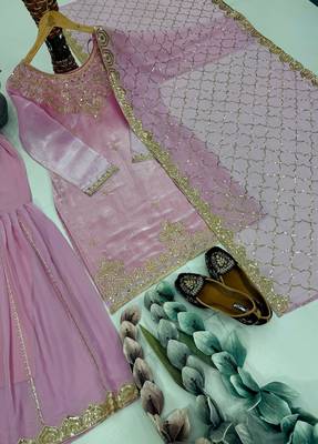 Pink organza embroidered readymade suits 3