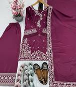 Purple crepe embroidered readymade suits