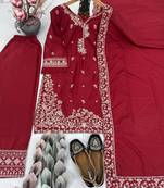 Red crepe embroidered readymade suits