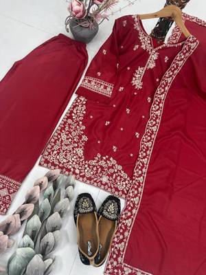 Red crepe embroidered readymade suits 2
