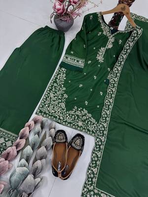 Green crepe embroidered readymade suits 1