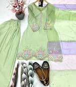 Green crepe embroidered readymade suits