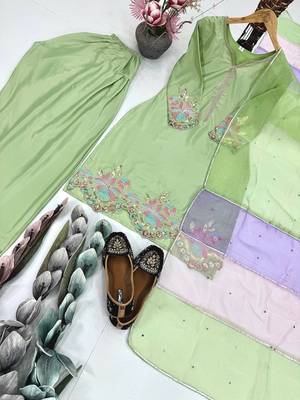 Green crepe embroidered readymade suits 2
