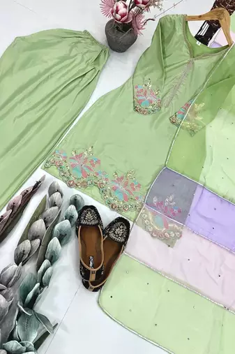 Green crepe embroidered readymade suits
