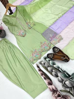 Green crepe embroidered readymade suits 3