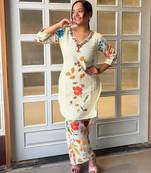 White cotton printed readymade suits