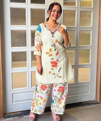 White cotton printed readymade suits 3
