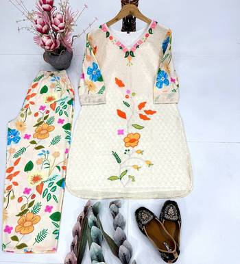 White cotton printed readymade suits 4