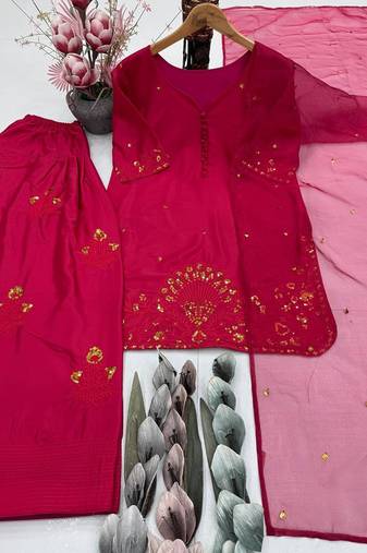 Maroon crepe embroidered readymade suits