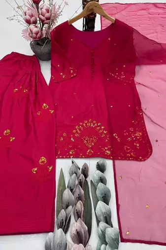 Maroon crepe embroidered readymade suits