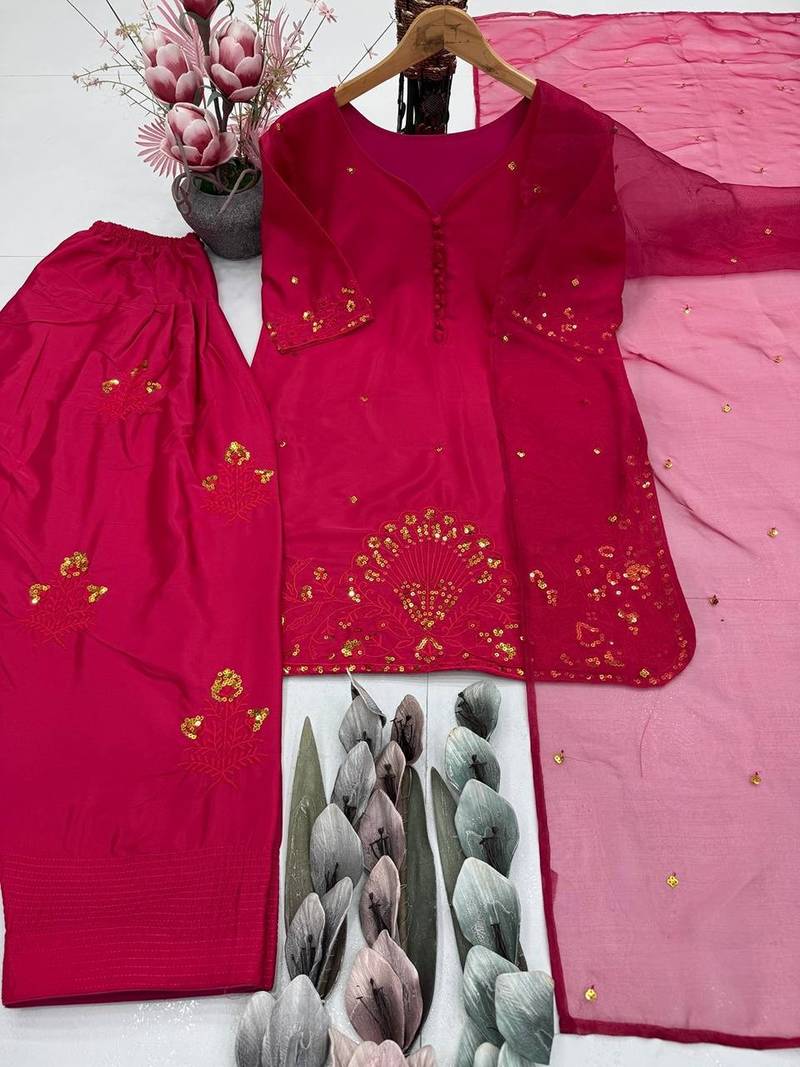 Maroon crepe embroidered readymade suits
