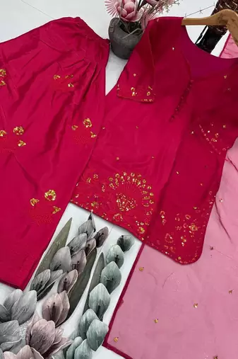Maroon crepe embroidered readymade suits