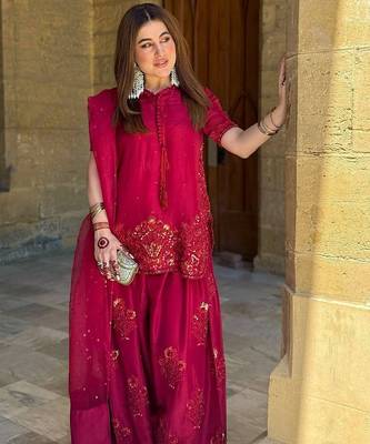 Maroon crepe embroidered readymade suits 3