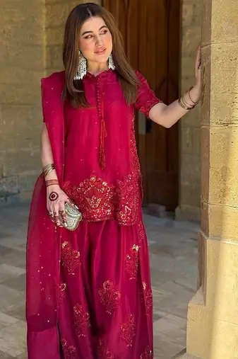Maroon crepe embroidered readymade suits