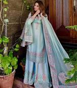 Sky blue art silk embroidered readymade suits