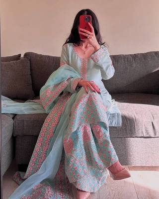 Sky blue art silk embroidered readymade suits 2