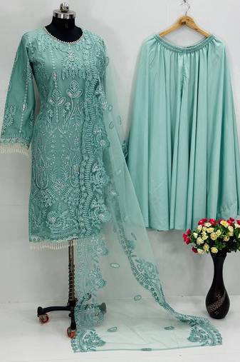 Blue net embroidered readymade suits