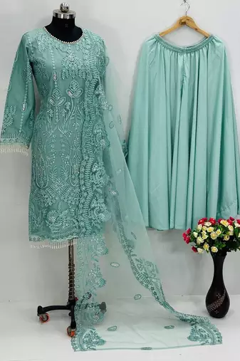 Blue net embroidered readymade suits