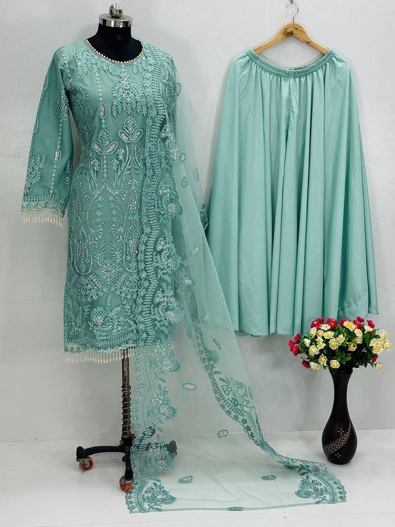 Blue net embroidered readymade suits