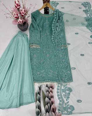 Blue net embroidered readymade suits 2