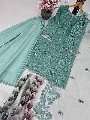 Blue net embroidered readymade suits 3