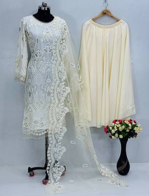 White net embroidered readymade suits 1