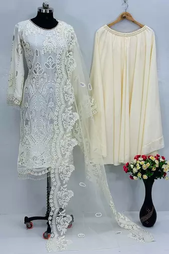 White net embroidered readymade suits