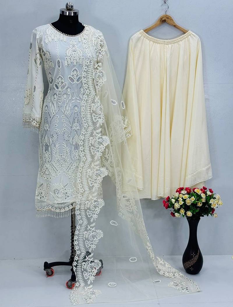 White net embroidered readymade suits