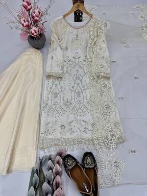 White net embroidered readymade suits 2