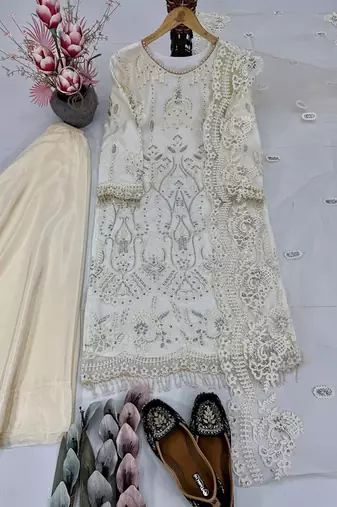 White net embroidered readymade suits