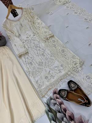 White net embroidered readymade suits 3