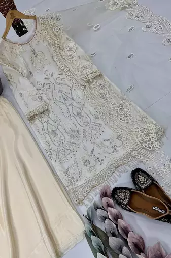 White net embroidered readymade suits