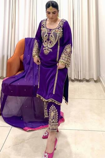 Blue georgette embroidered readymade suits