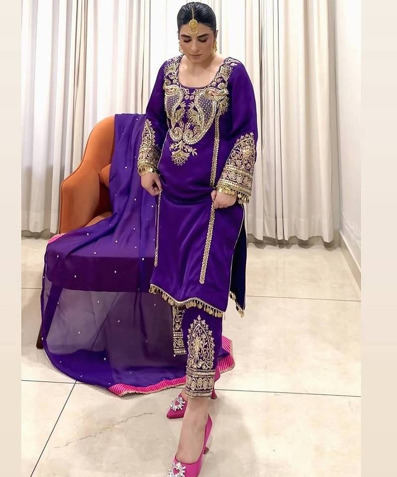 Blue georgette embroidered readymade suits