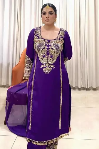 Blue georgette embroidered readymade suits